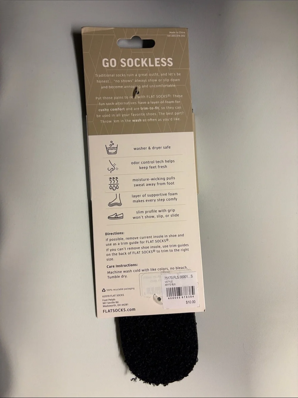 Flat Socks No Show Liner - Black Fuzzy